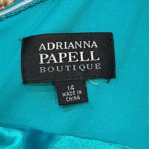 Adrianna Papell Boutique Teal Green Sheath Dress size 14 One Shoulder Satin - Picture 4 of 16